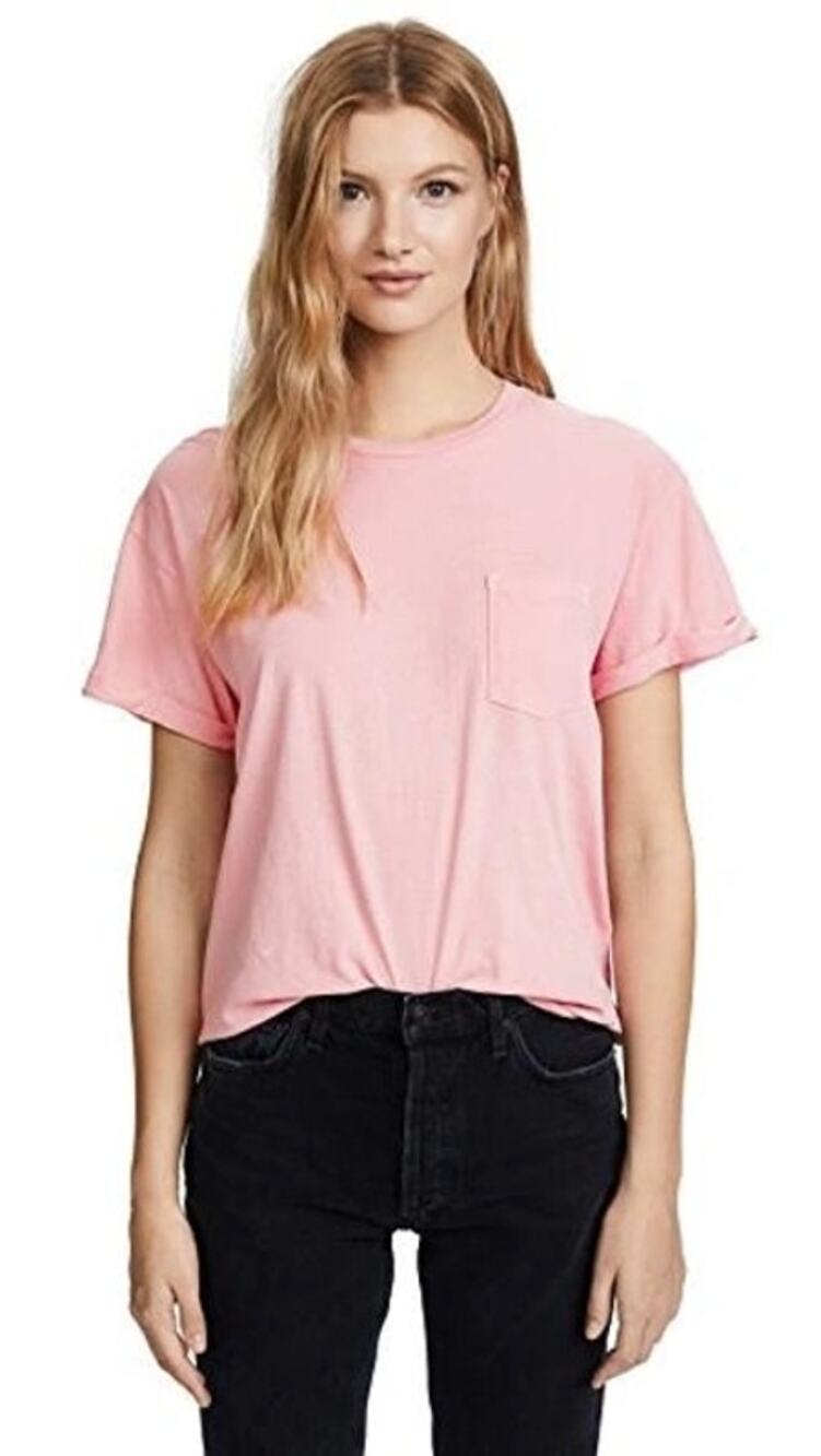 Frame Denim Pink Slouchy Crewneck Pocket Short Sleeve Shirt Size Medium